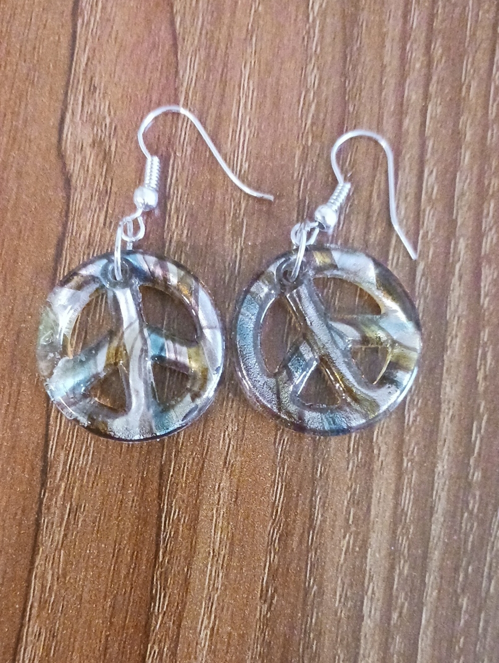 Peace Sign Dangle Earrings - Iridescent Multi-Color
